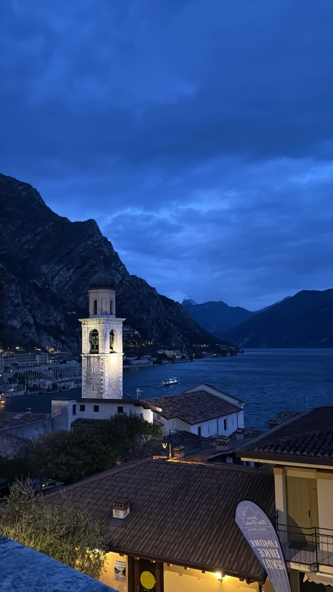 Limone bell tower at twilight